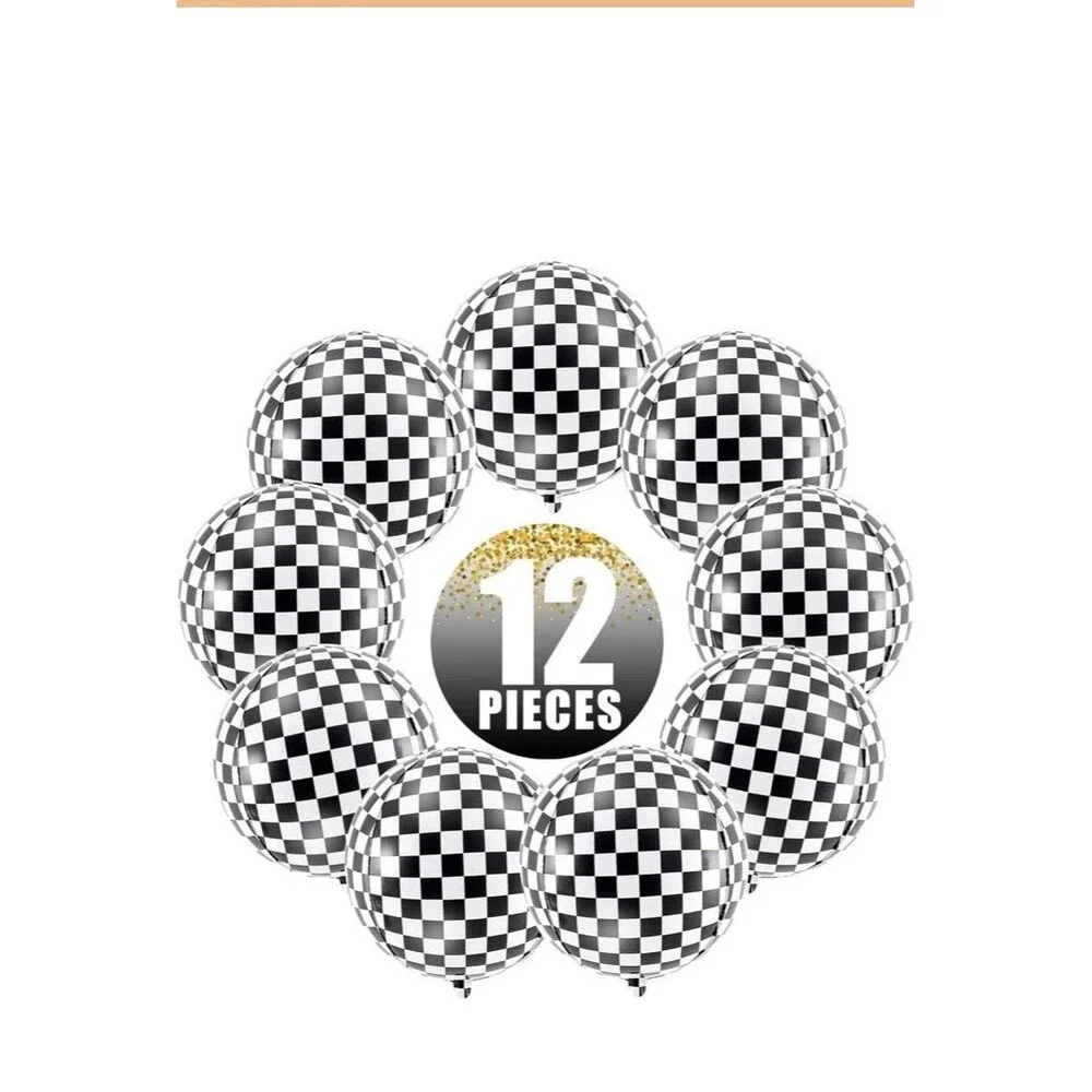 , Black and White Checkered Balloons - 22 Inch, Pack of 12 | Race Car Balloon...